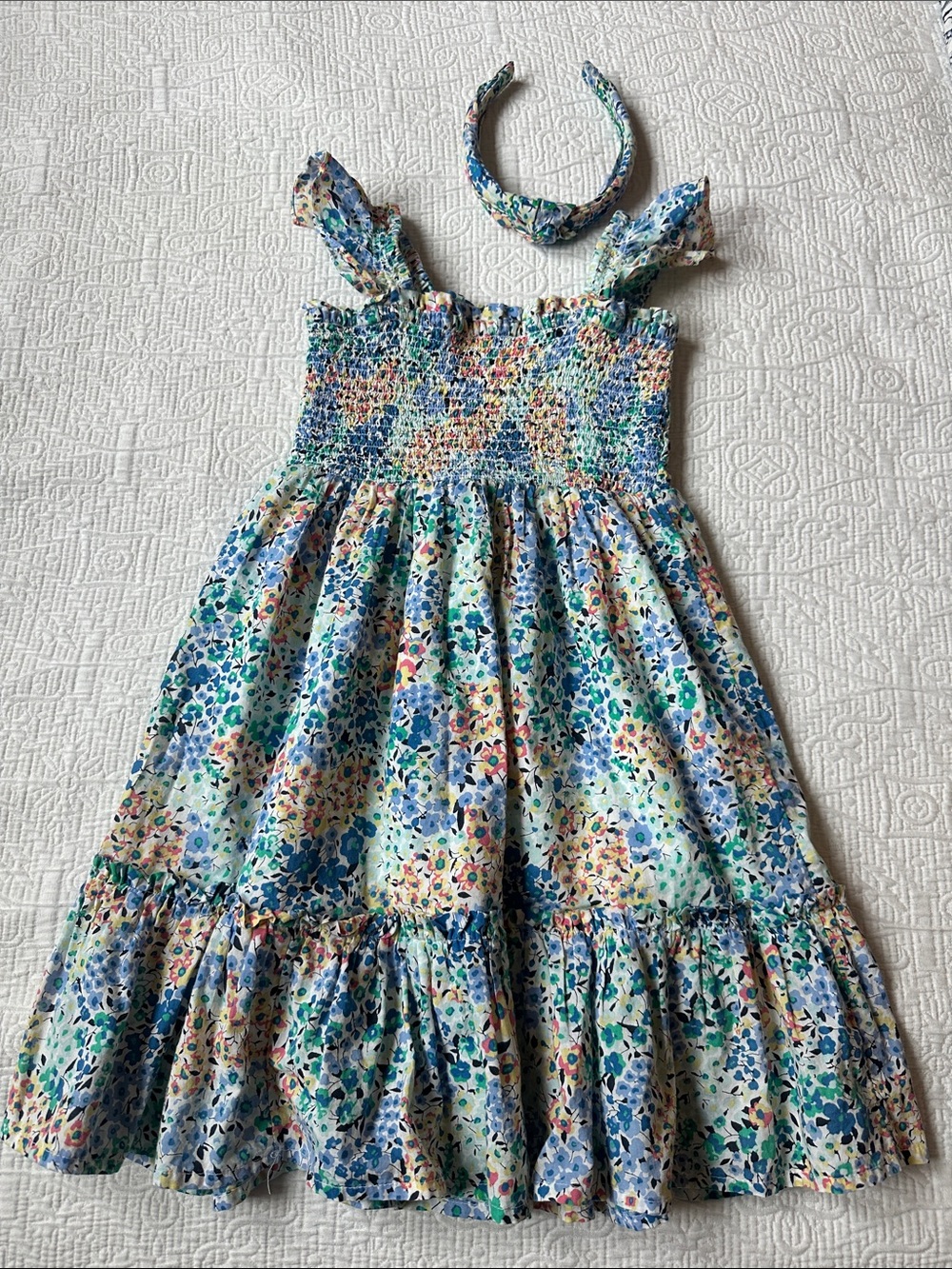 Crewcuts Blue Multi Floral Smocked Sundress with Headband